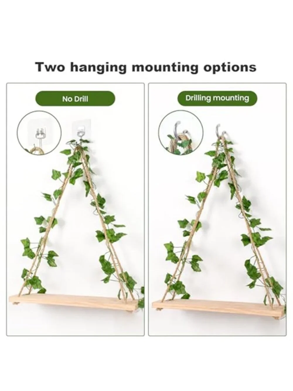 Macrame Floating Shelves for Wall No Drilling,Boho Hanging Shelf with Artificial